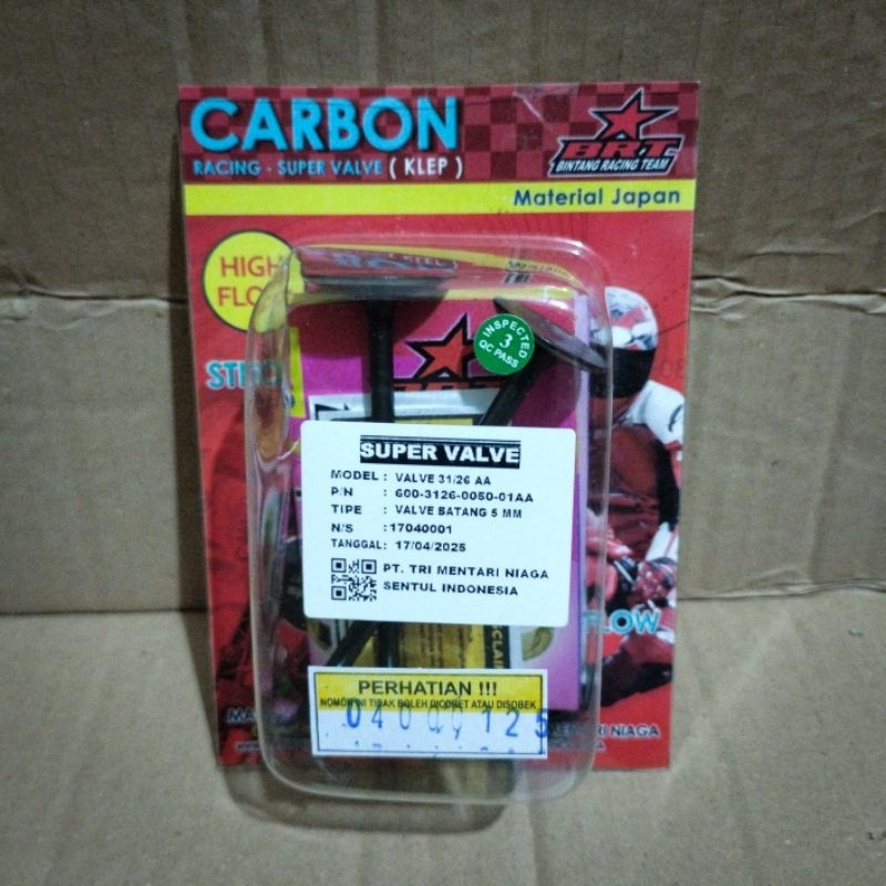 BRT 31/26 คาร์บอน AA วาล์ว 5 มม.Stem Racing Valve Big วาล์วร่ม Racing Valve BRT Bintang Racing Team