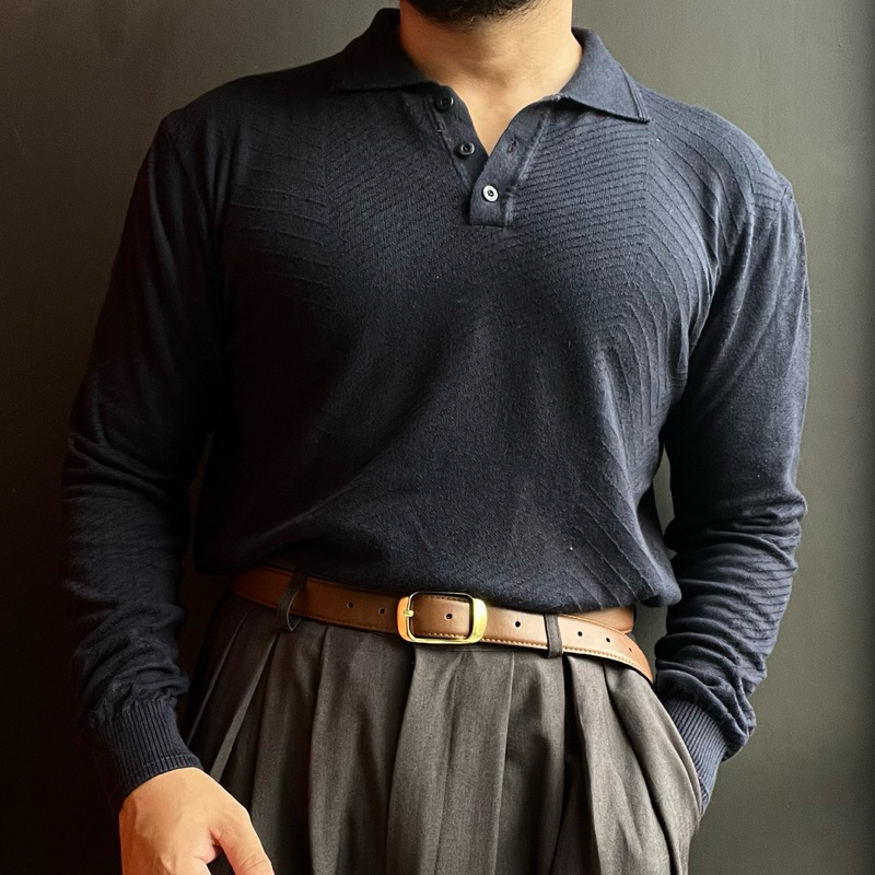 ถักคอปกลายสีกรมท่าโดย JMB