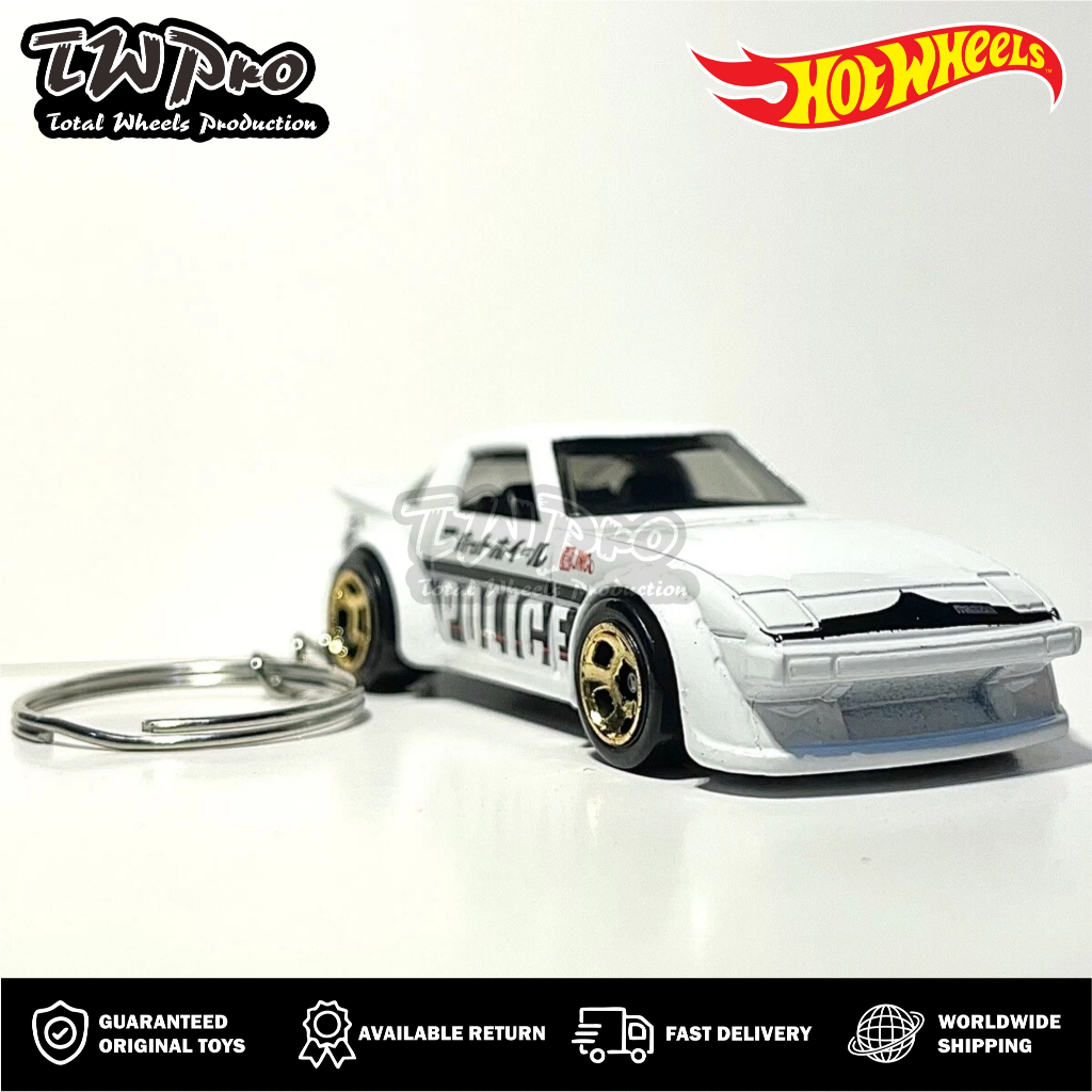 GANTUNGAN HOT WHEELS MAZDA RX-7 POLICE KEYCHAIN - WHITE - KEYRING - KEYCHAIN - CUSTOM - TOTAL WHEELS