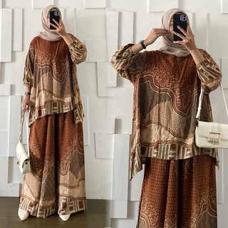 Sarah Setelan Blouse Batik Jumbo dan Celana Kulot Bahan Rayon Motif Adem Busui - by Kirania
