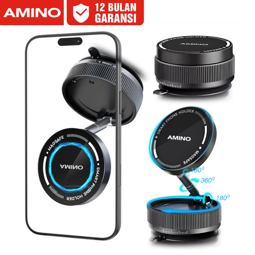 AMINO ดูดสูญญากาศติดรถยนต์พับแม่เหล็กที่วางโทรศัพท์หมุนได้ 360 องศาโต๊ะรถ K10A
