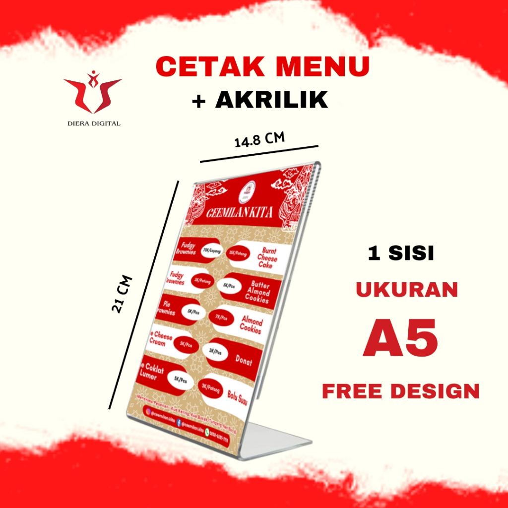 PRINT FOOD AND DRINK MENU + Acrylic A5 Type L (ขอเมนูอื่นได้ (DieraDigital)