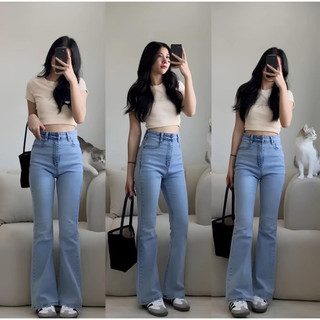 Celana Jeans Cutbray Wanita Highwaist Stretch Import - Denim Stylish Kekinian