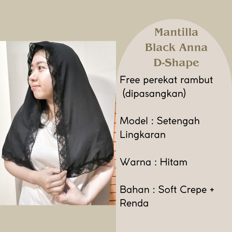 Mantilla Mantila Veil Mass Church Veil Black Anna D-Shape