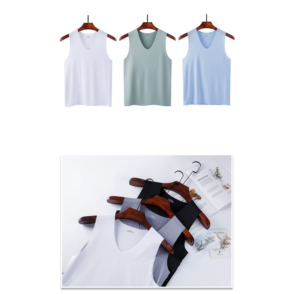 เสื้อกล้ามผู้ชายไม่มีรอยต่อเสื้อกล้ามพรีเมี่ยมผ้าไหมน้ําแข็ง Cool Tanktop Men Wear IKS06