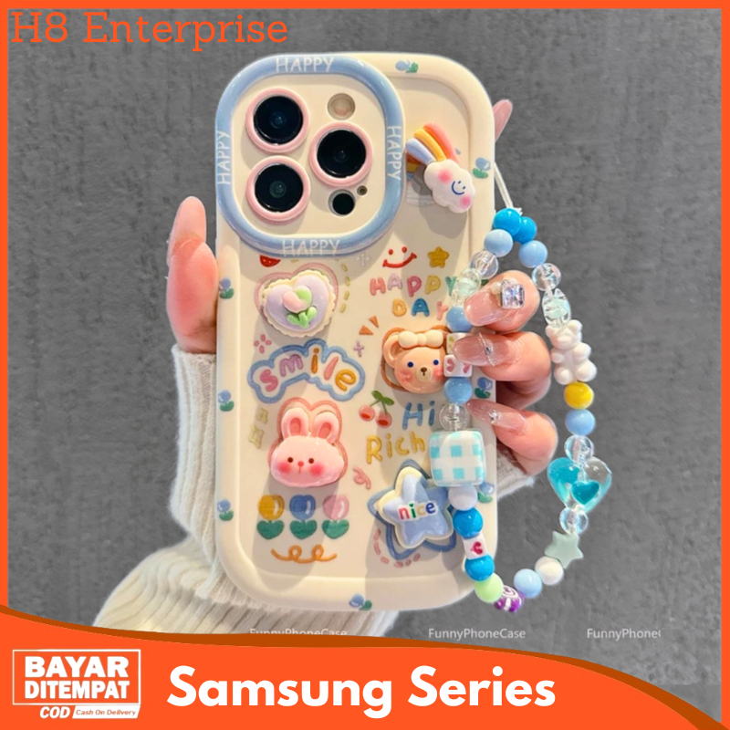 Samsung A05S A06 A14 A15 4G 5G A25 Case Premium 3D Happy Day Rich Smile Strap Bracelet Softcase Cove