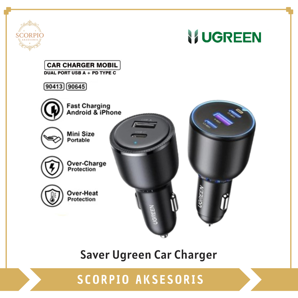 UGREEN Car Charger 63W สีดํา 35023 - USB Type C PD QC 4.0 Super Fast Charging Charger
