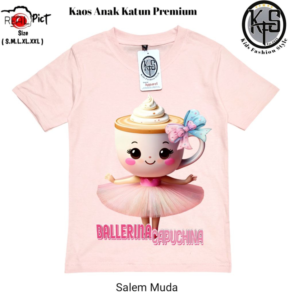 KATUN Anomali ตัวอักษร Capucina Ballerina เสื้อยืดสําหรับสาวผ้าฝ้ายอายุ 1-13 ปีริบบิ้น Ballerina