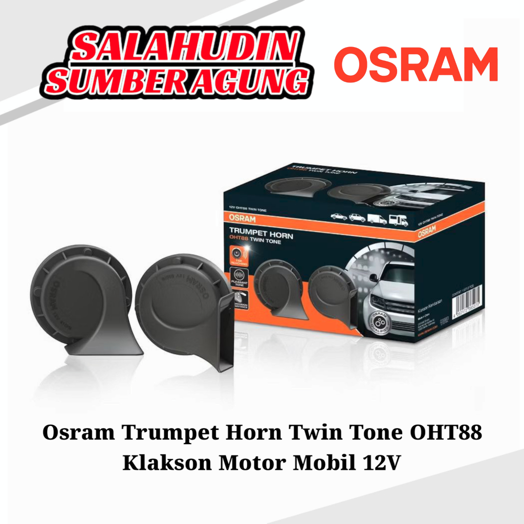 Osram Dual Stereo Trumpet Horn OHT75 OHT88 Twin Tone 12V Black Motorcycle Car