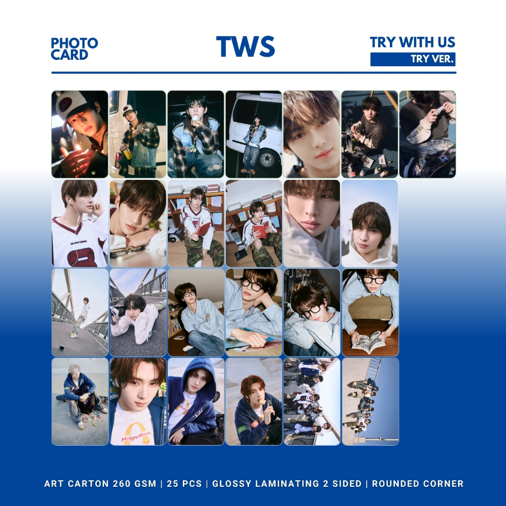 TWS TRY PHOTOCARD พร้อม US ROUNDED 25 ชิ้น KPOP UNOFFICIAL DOHOON JIHOON KYUNGMIN SHINYU YOUNGJAE