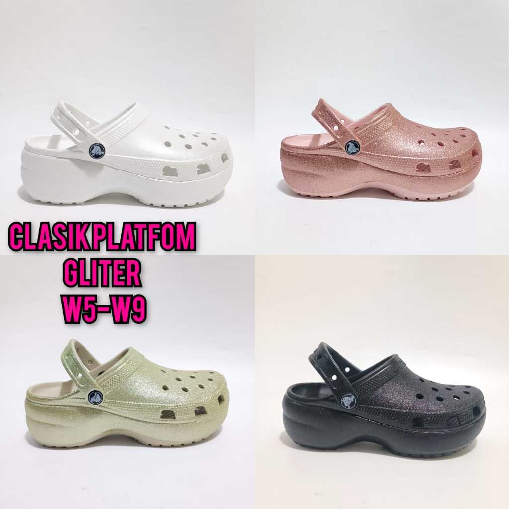 Crocs Classic Womens Sandals Platform Glitter Clog STICKERS