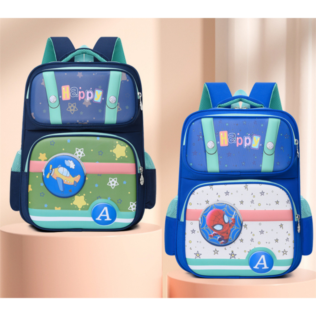 [MONA] 3-Compartment Embossed Character Backpack School Bag with Cool Colours and Cute Images -M0307