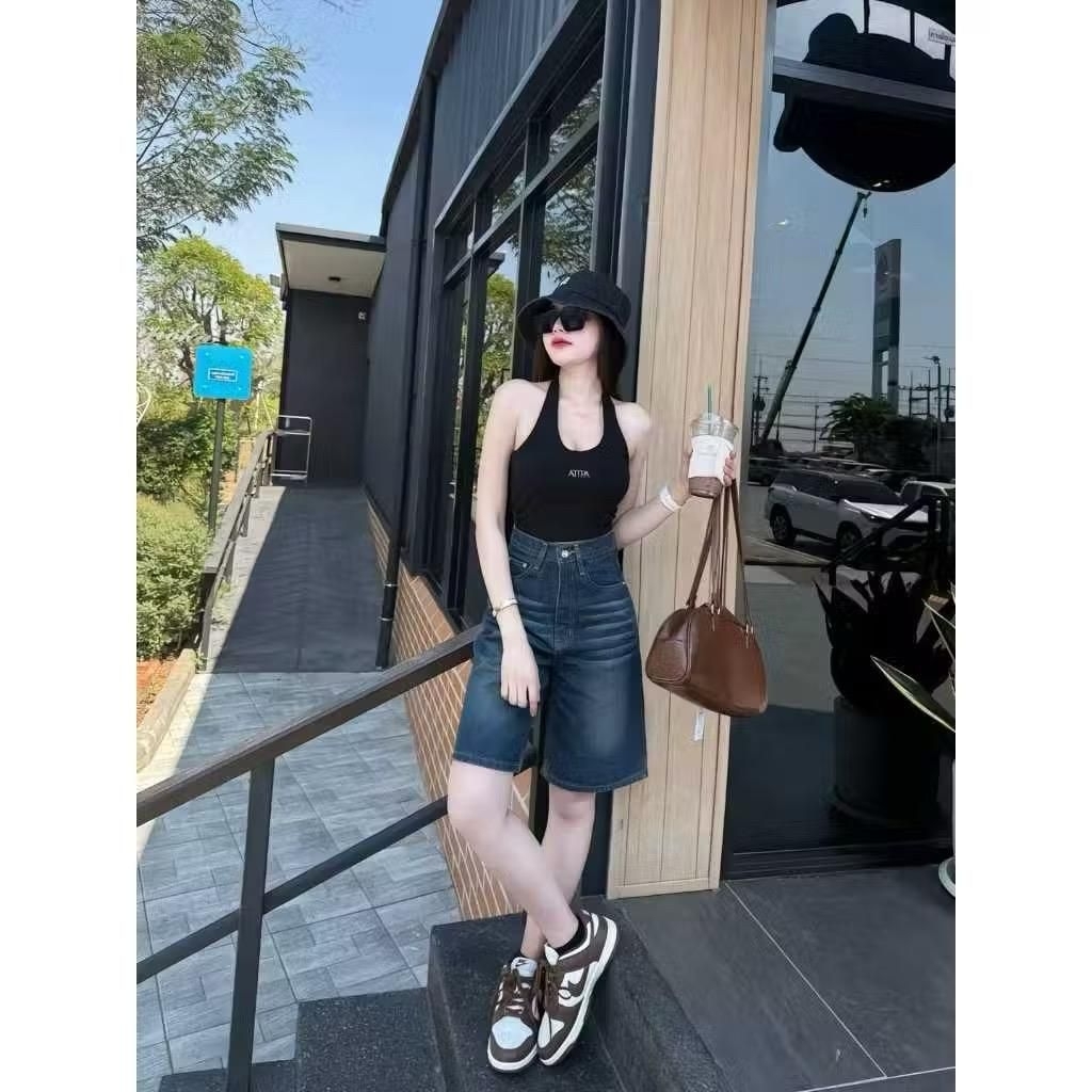 (UNISEX) กางเกง Jorts Baggy Short Jeans SKATER KOREAN JEANS