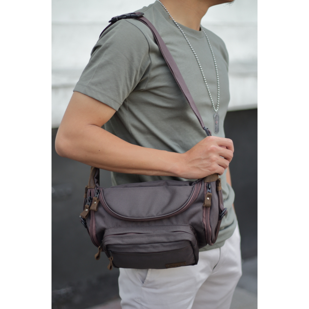 Pusiill - Waistbag Pria & Wanita Kombinasi Kulit Sapi Asli+Cordura Fabric - Tas Selempang - Tas Ping