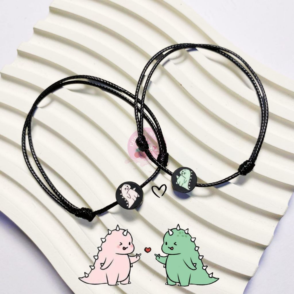 HIJAU PINK & GREEN DINO COUPLE BRACELET / CHAPEL BRACELET / PINK และ GREEN DINOSAUR BRACELET / SIMPL