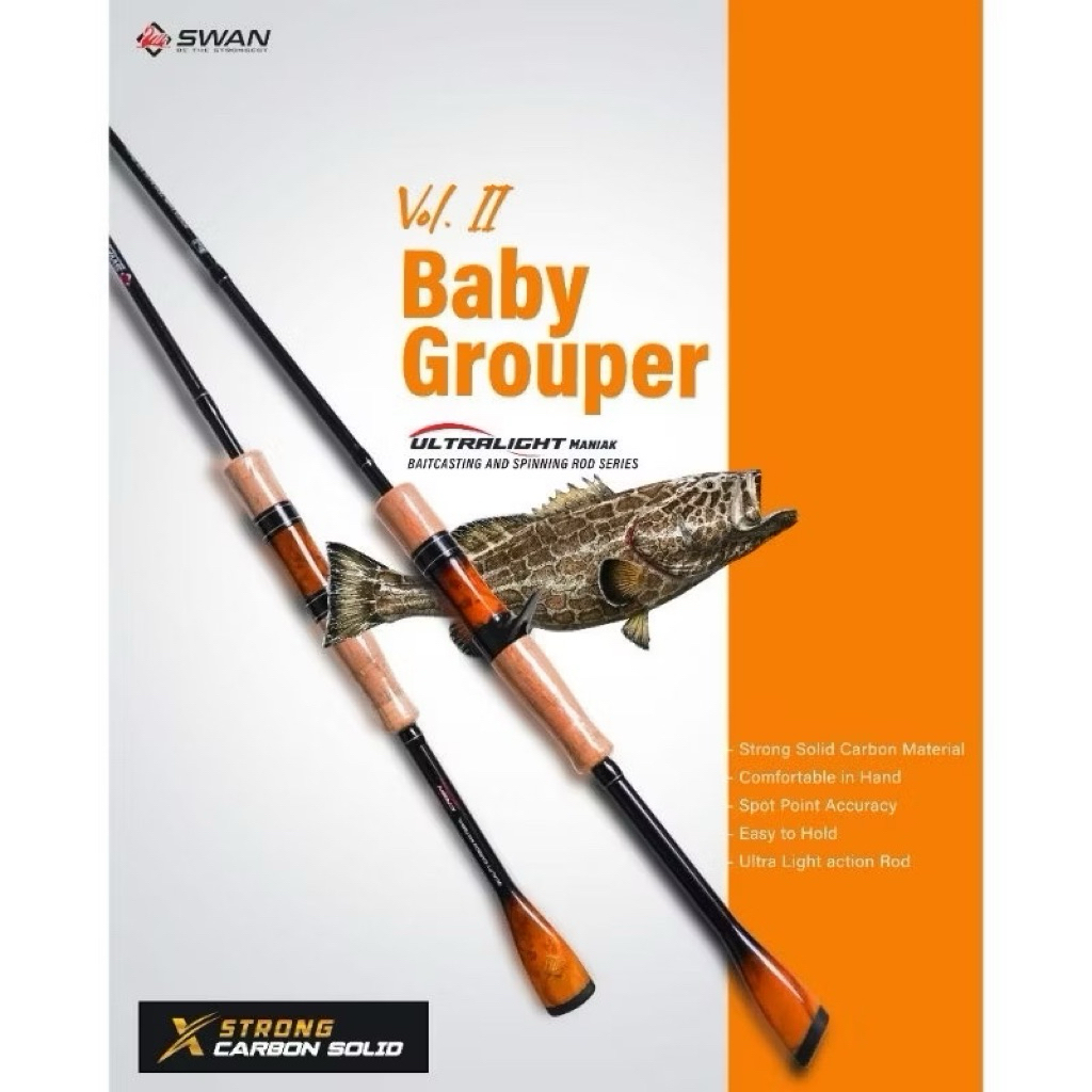 Swan Baby Grouper UL 602 Solid Carbon Baitcasting Rod