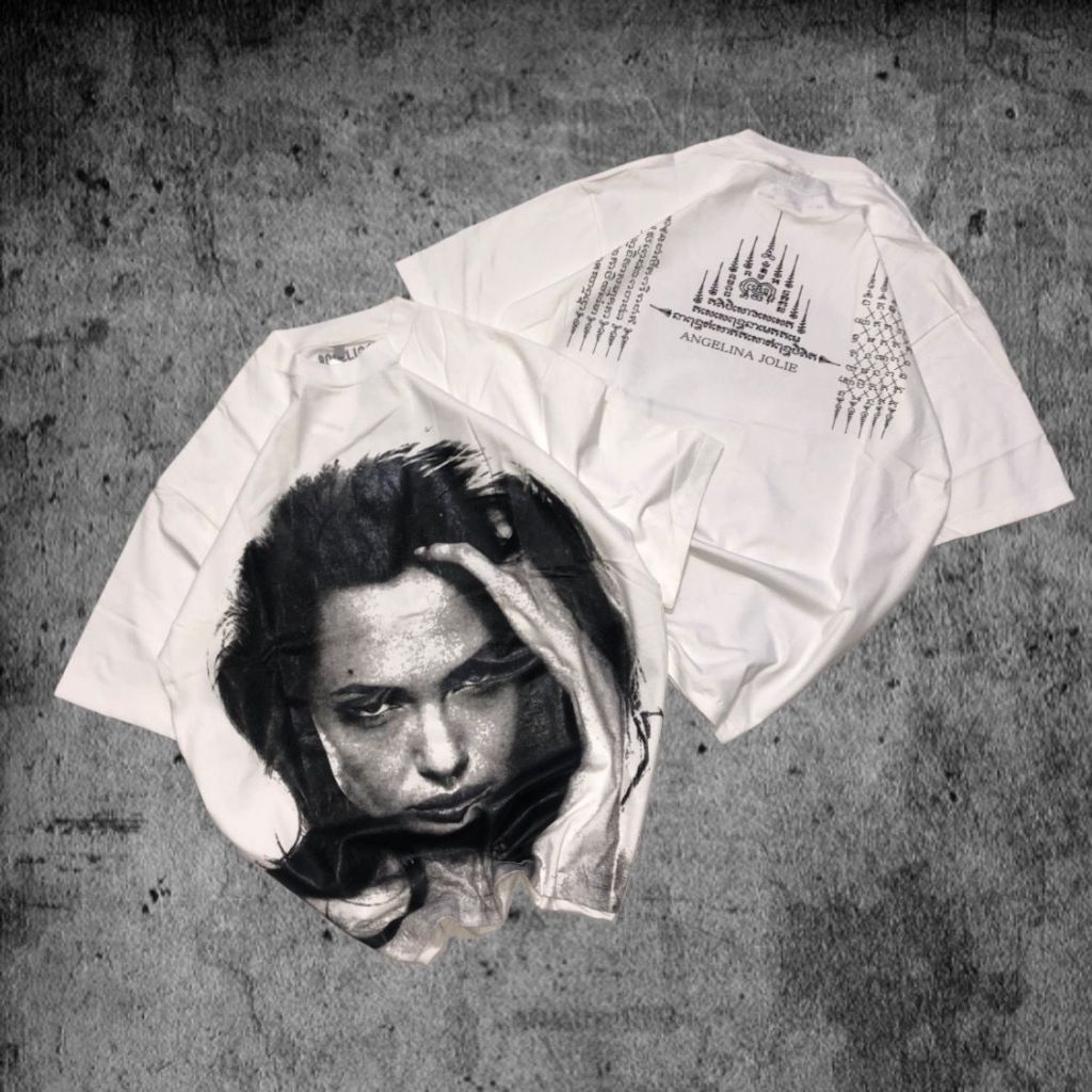 P&B เสื้อยืด Oversize Angelina Jolie - เสื้อยืด Angelina Jolie Vintage รุ่นขนาดใหญ่ สีขาว 20s