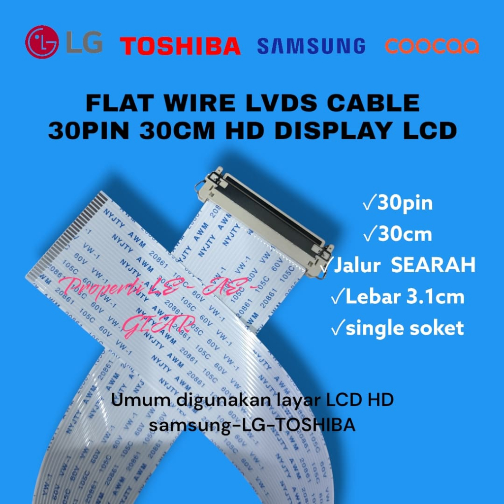 LVDS 30 PIN CABLE FLAT WIRE FFC SOFT CABLE 30PIN SEARAH 30 ซม.30 PIN CABLE PANEL LCD LED TV HD 30PIN