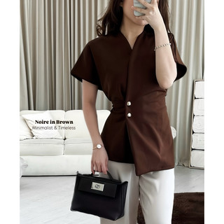Modenica - Noire Top Atasan Wanita Kekinian Korean Style Premium Blouse Wanita Elegan Pakaian Wanita Trendy Baju Atasan Wanita Terbaru Atasan Kerja Pakaian Formal Wanita Blouse Premium Bat Wing