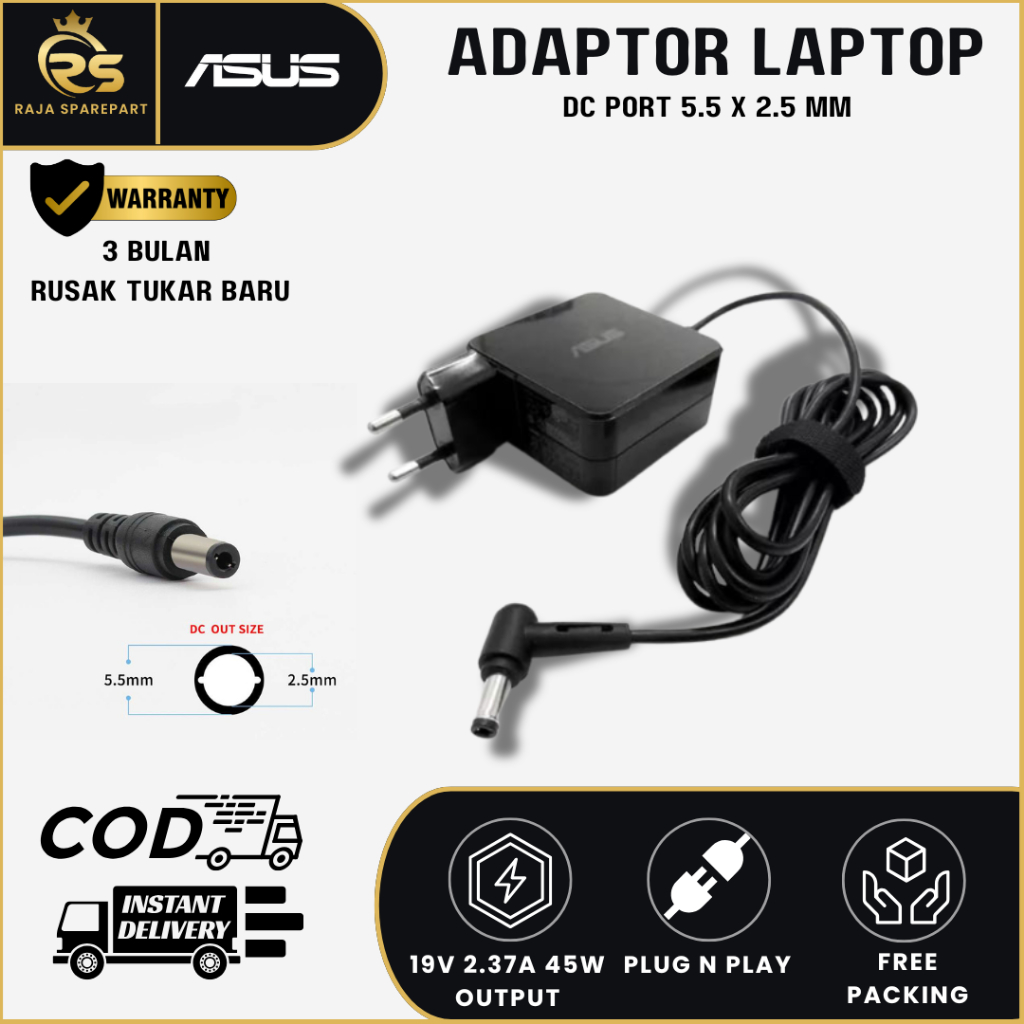 อะแดปเตอร์ชาร์จ ASUS X455L X450L X450C X451C X551C 19V 2.37A ดั้งเดิม