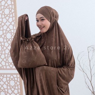 Mukena Dewasa Hijab Jersey Motif Bunga Embos Penutup Dagu Canti Jumbo Mewah Terbaru