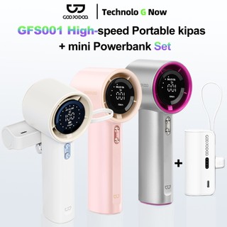 Goojodoq GFS001+Mini Powerbank Set High-speed kipas 100 Gear Wind kipas angin Digital Display Adjustable Turbo kipas tangan