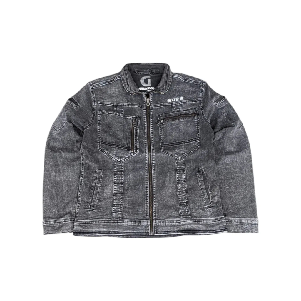 INSURANCESCO - เสื้อแจ็คเก็ตยีนส์ผู้ชาย Biker สีเทาฟอก ไซส์ M