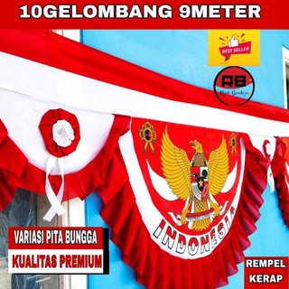 BENDERA MERAH PUTIH BACKGROUND GARUDA 10GLOMBANG 9METER KUALITAS PREMIUM
