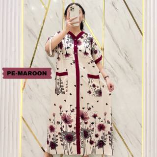 Alizta Daster Piyama Peri Kancing Busui Friendly Rayon Motif Bunga Kantong Depan Santai