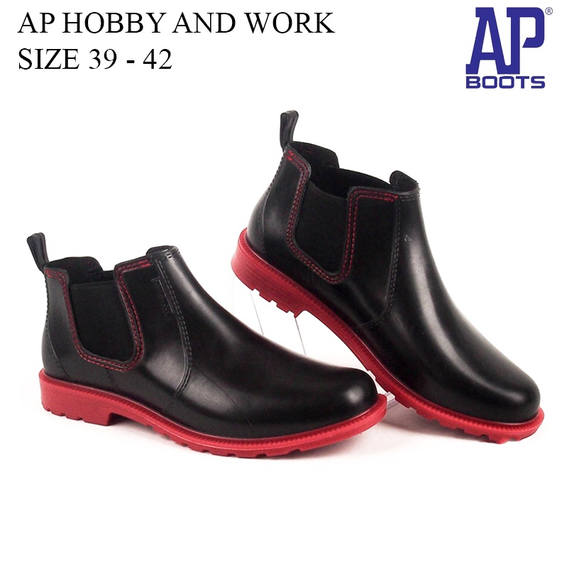 MERAH CODE K76X AP Boots HOBBY AND WORK Black Red Van Black Office Shoes Red Sole