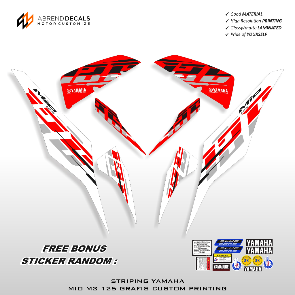 Mio M3 Graphic Custom White Block Striping / Mio M3 Sticker / Yamaha Mio Sticker / Stock Decal