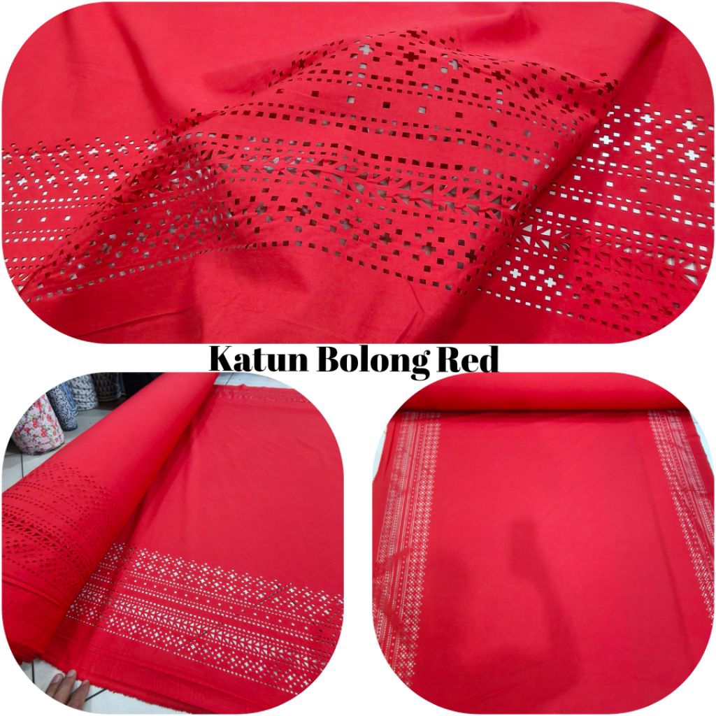 KATUN ผ้าคอตตอนแดงมีขอบ (ราคา 50cm/0.5mtr)