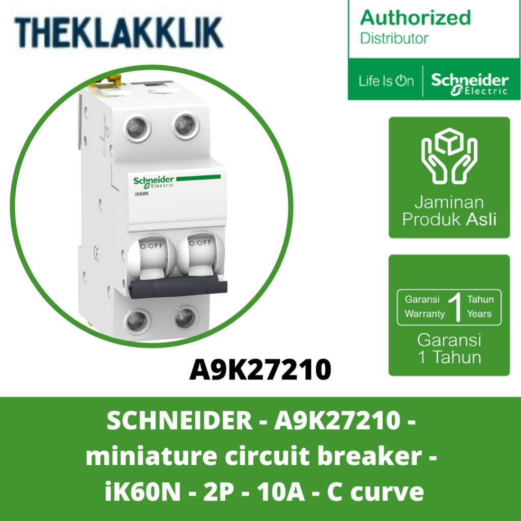 SCHNEIDER - A9K27210 - เซอร์กิตเบรกเกอร์ขนาดเล็ก - iK60N - 2P - 10A - C Curve