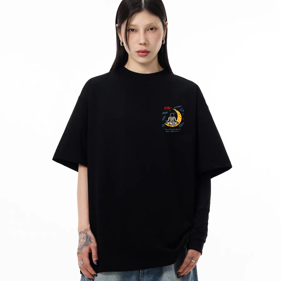 KATUN Stijl INS Astronaut Layout เสื้อยืดแขนสั้น ฤดูร้อนล่าสุด Niral มินิมอล เสื้อคอตตอน