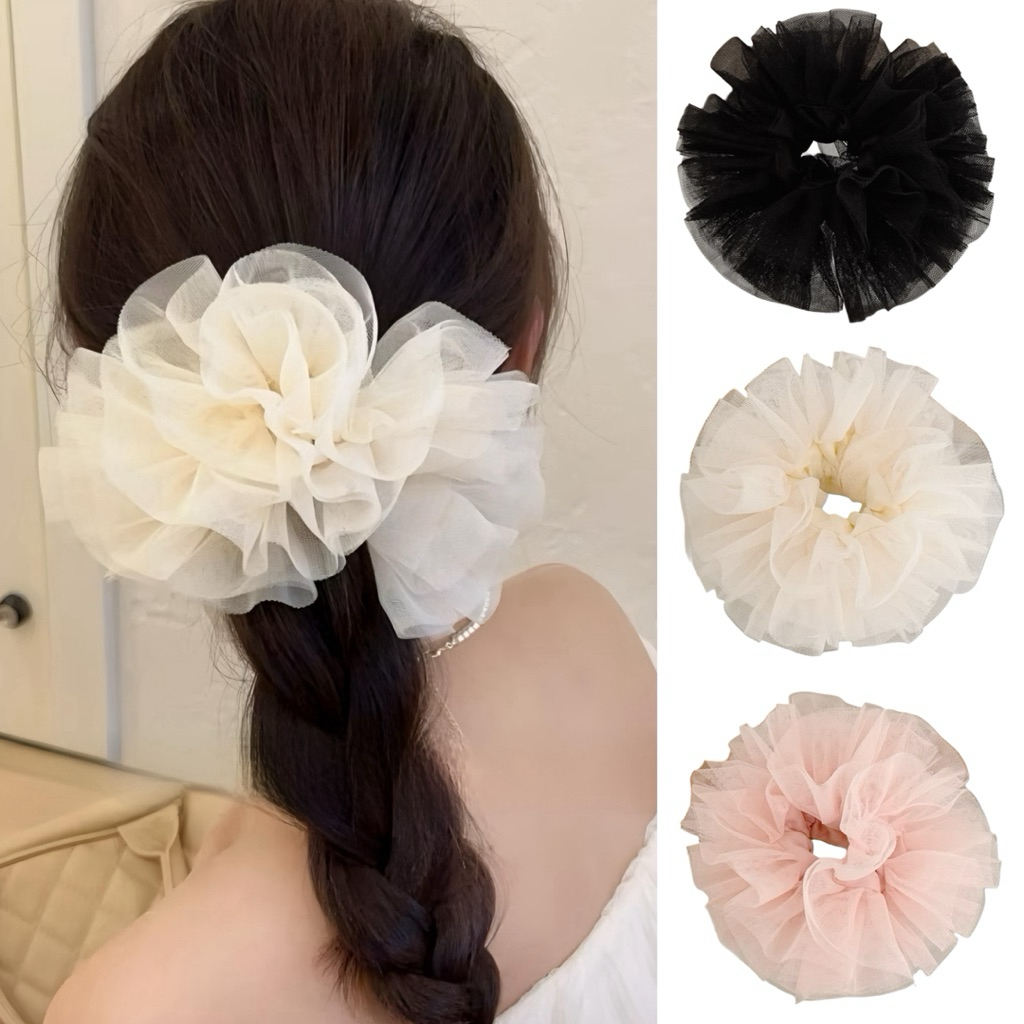 Scrunchie Jumbo Big Tulle Fluffy Flowy Hair Bun Hair Tie หางม้ากระเบื้องขนาดใหญ่ Hijab