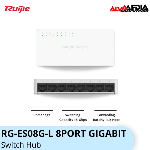 RUIJIE SWITCH HUB - RG-ES08G-L GIGABIT Switch 8-port 10/100/1000 Mbps