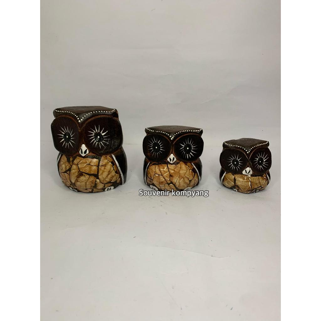 WOODEN Owl STATUE DISPLAY COTENTS 1 ชุด 3 ชิ้น/ตกแต่งบ้าน