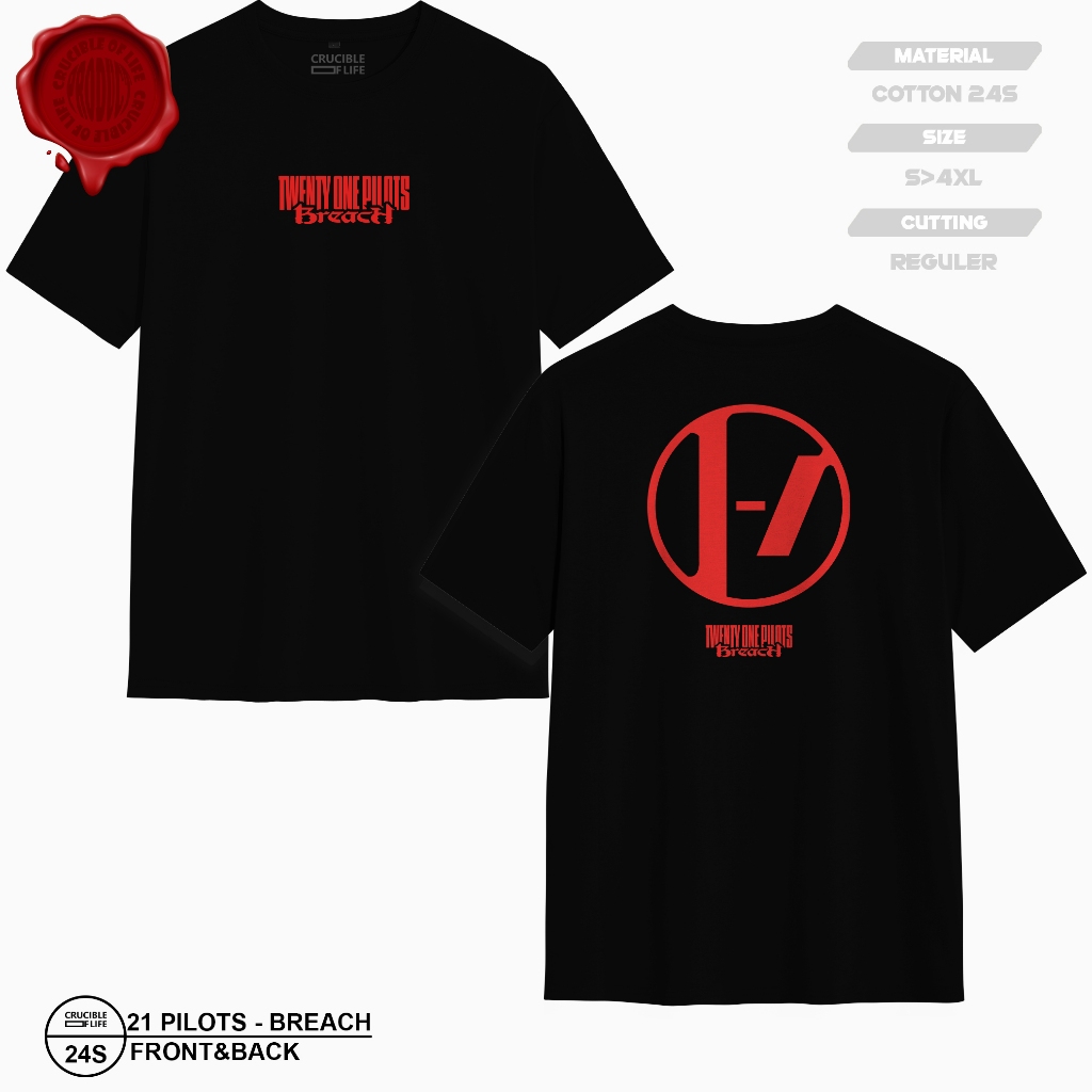 เสื้อยืด Kaos Band TWENTY ONE PILOTS "BREACH" ใหม่ 21 สี สีดํา Size S - 4XL Unisex