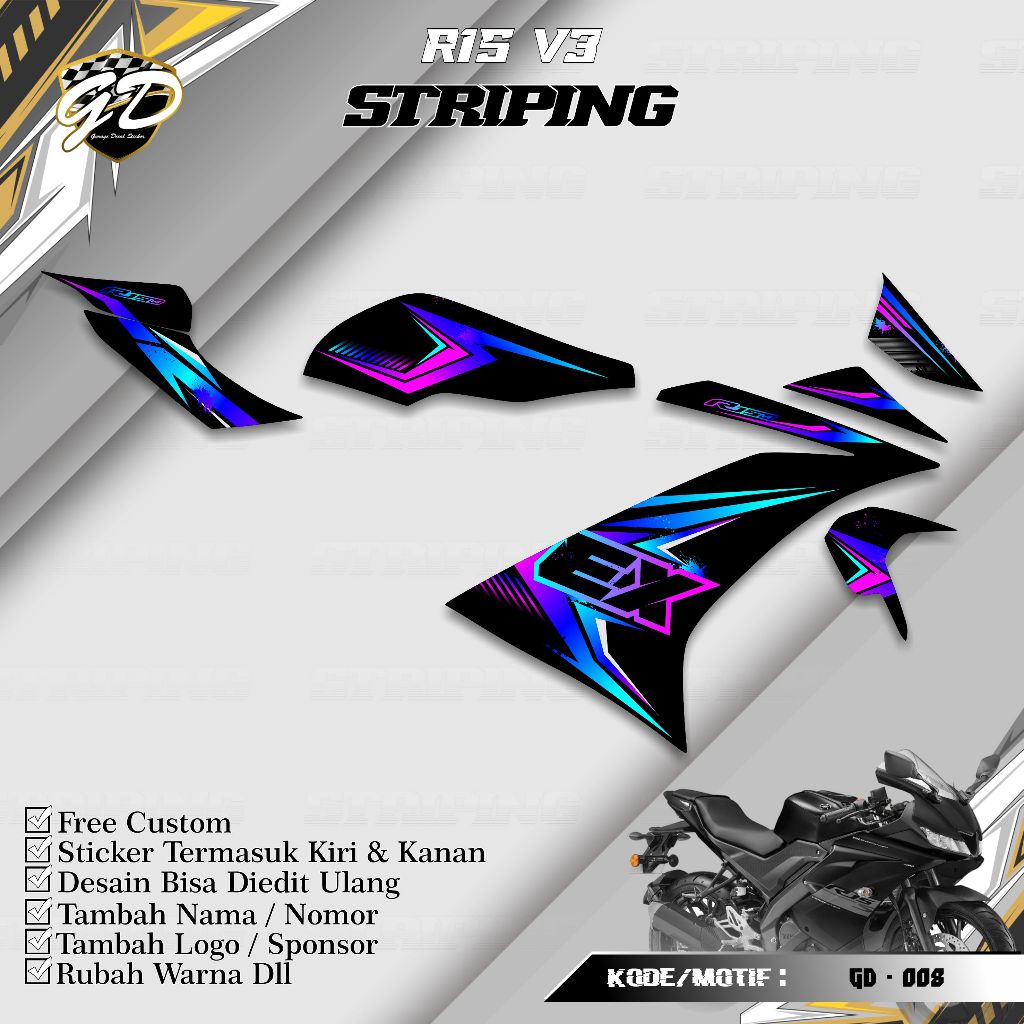 R15 V3 STRIPING - R15 V3 Striping Sticker - Yamaha R15 V3 Variation Striping