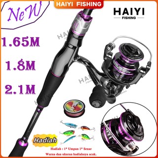 HAIYI FISHING Joran Pancing Set Alat Pancing Lengka Pancing 1.65m 1.8M 2.1M Fishing Rod Spinning Fishing Reel Pancing Pancingan Set Lengkap 2 Bagian Dan Gulungan Memancing 5.2: 1Hadiah Umpan Dan Senar