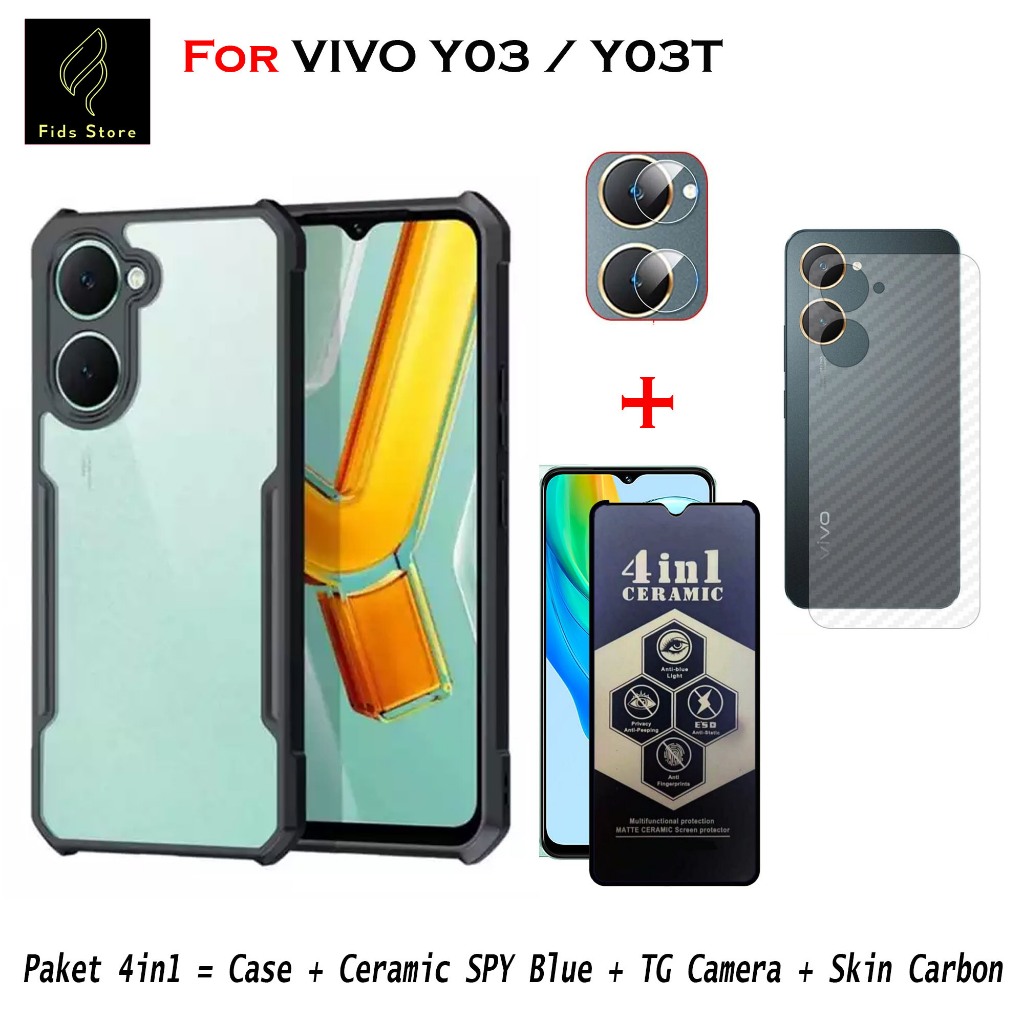 LAYAR 4in1 Fusion Case Package Vivo Y03 / Vivo Y03T ฟรี Anti-Scratch Screen & Tempered glass Camera 