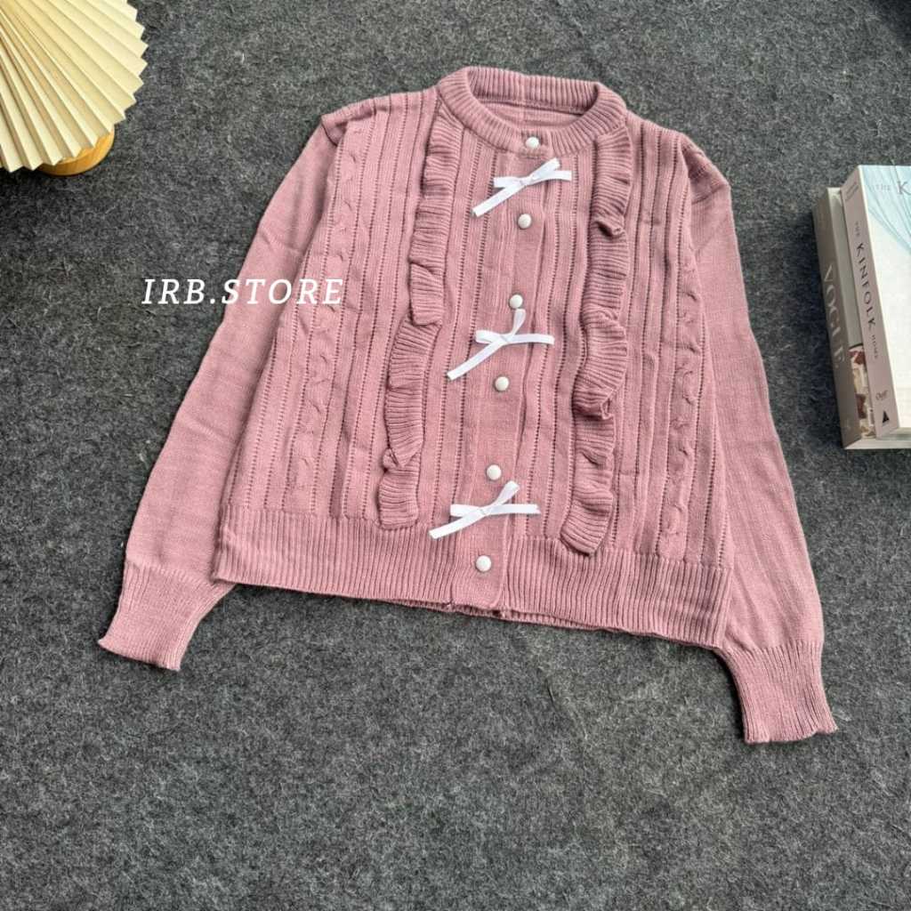 JENNA KNIT TOP RUFFLE SWEATER CARDIGAN RIBBON KNITWEAR RIBBON KNIT