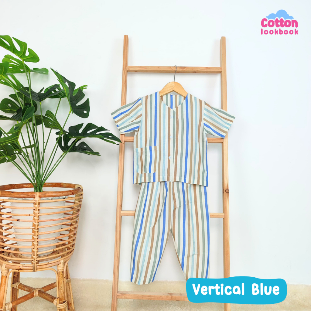 COTTON LOOKBOOK - BLUE STRIPED CHILDRENS PAJAMAS / KIDS PAJAMAS BOY / BOYS SLEEPWEAR / VERTICAL BLUE