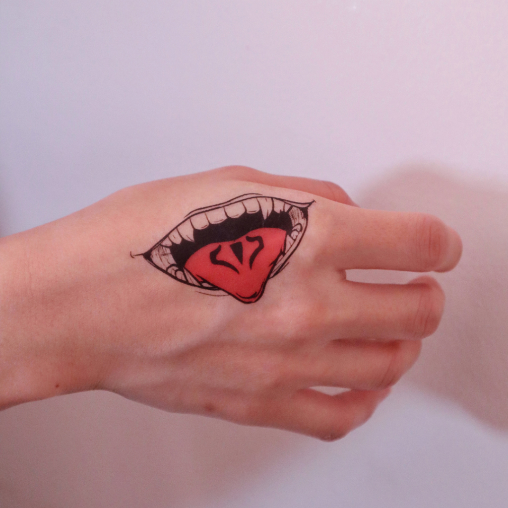 Sukuna Mouth Temporary Tattoo - Color & B&W Toothed Demon Mouth Tattoo - 7 วัน รอยสักชั่วคราวยาวนาน 