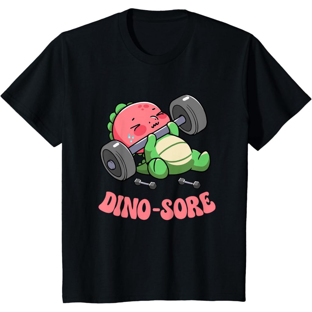 เสื้อยืดเด็ก Dino Sore Gym Fitness Lifting Weights Workout Gym เสื้อยืดไดโนเสาร์