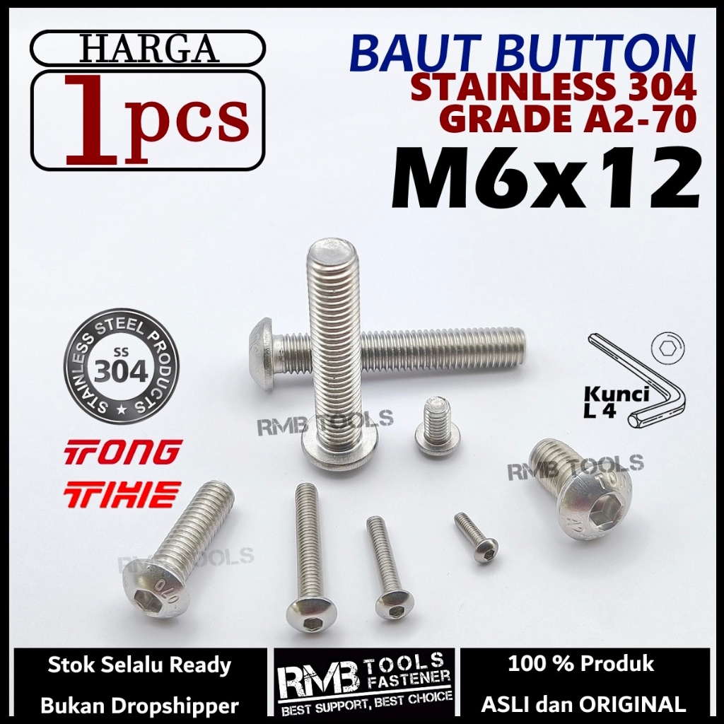 L ปุ่ม Bolt M6 x 12 ยาว 1.2 ซม. สแตนเลส SUS 304 เกรด A2-70 L4 M6 Key / L Bolt SS 304