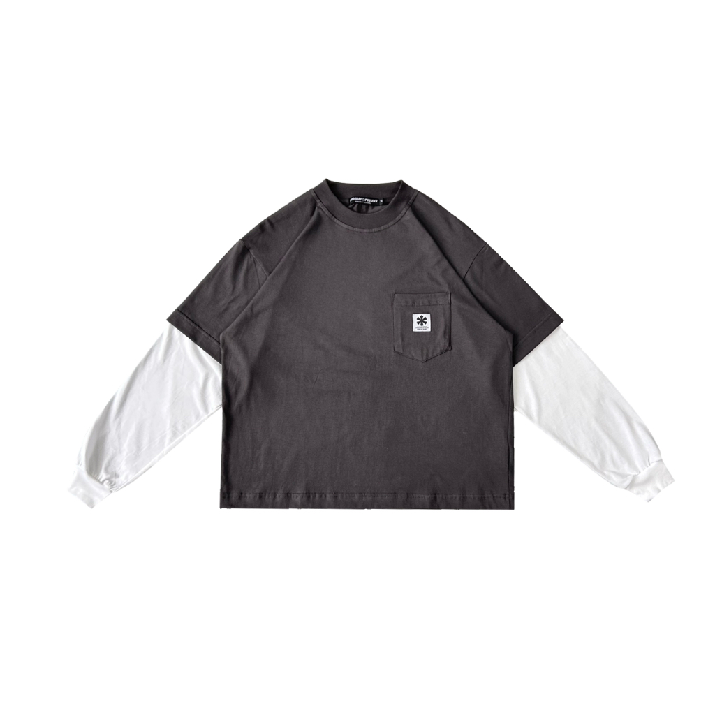 CROP BOXY TEE DOUBLE LAYER CROP BOXY LONG SLEEVE DARKGREY MOODDAY PROJECT