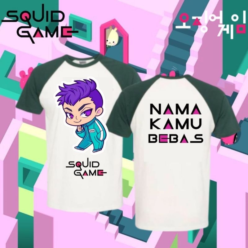 HIJAU Squid game Thanos 230 Reglan White Green Cool Kids T-Shirt
