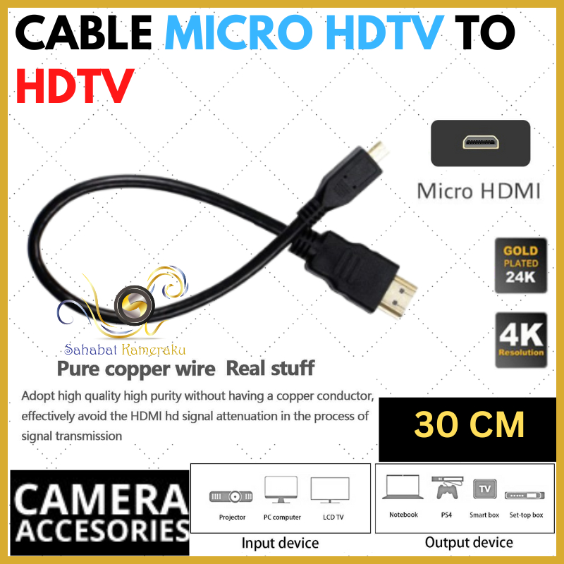 30 ซม.สายกล้อง HDMI micro Sony A7R A7S A77 A5100 A6000 A6500 CX405 HX400V PJ810 RX100 TX30 WX350 QX1