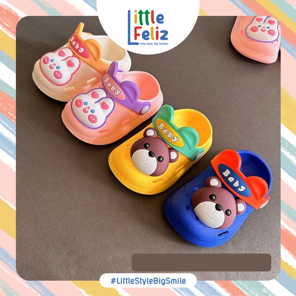 Littlefeliz SA15 รองเท้าแตะเด็ก Unisex สําหรับเด็กชายและเด็กหญิง Bunny Bear วัสดุยางน้ําหนักเบา Anti